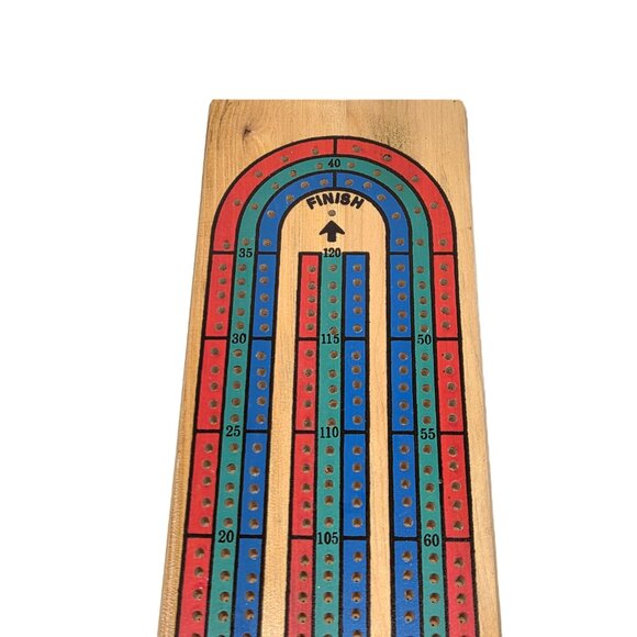 Wood Cribbage Board 3 Track with Pegs Red Blue Green - Picture 3 of 7